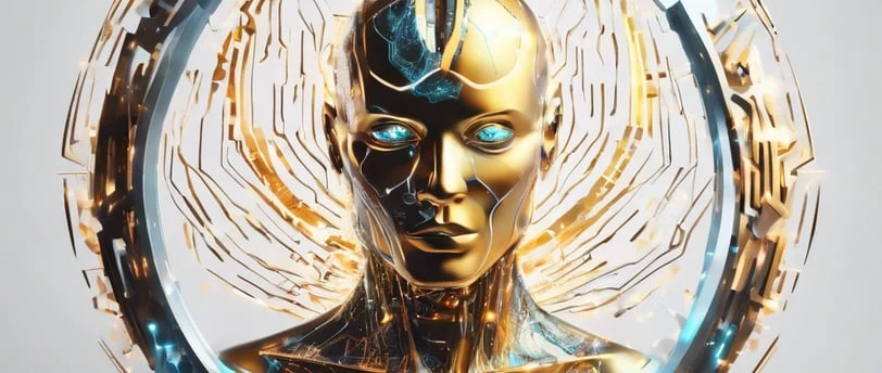 A golden robot face surrounded by rings of light, illustrating the article about Perplexity AI.